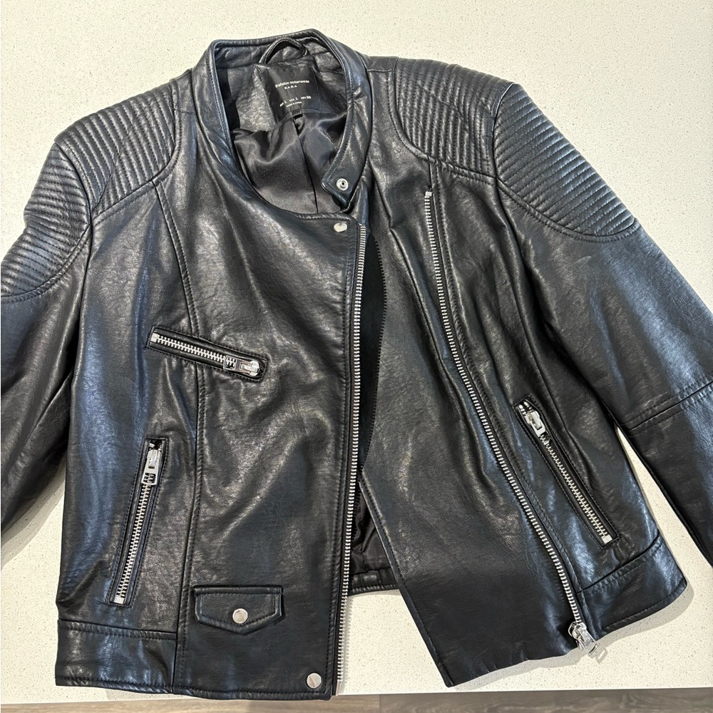 Zara Black Faux Leather Biker Jacket